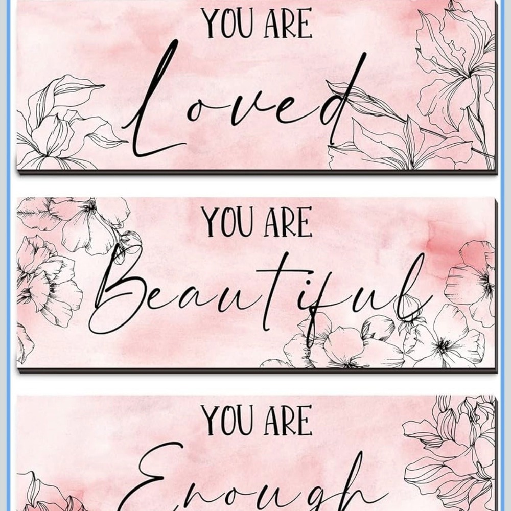 New Inspirational Wall Art Pink Floral Botanical You are Loved Beautiful Enough